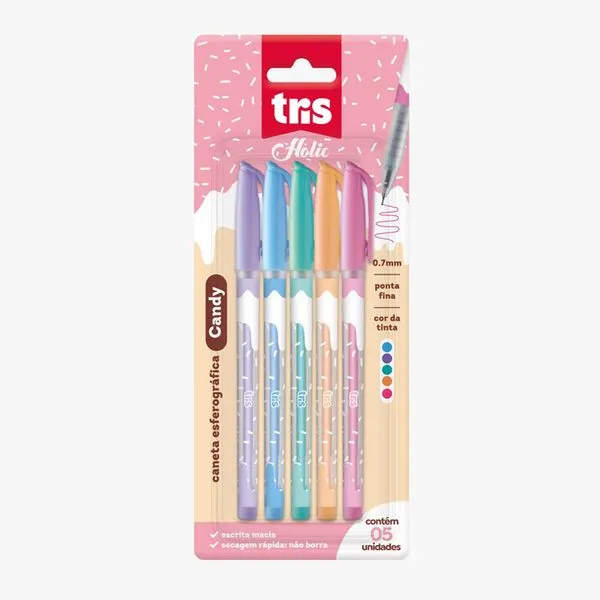 Canetas Esferográficas Holic Fof Candy Cartela Com 5 Unidades 900005 - Tris