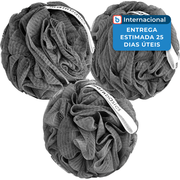 Esponja Bucha para Banho 3 Peças Carvão Mainbasics Cinza A-MBI