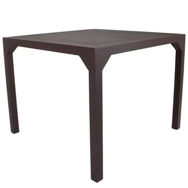Mesa Quadrada Haiti 80cm Tampo Ripado Em Alumínio Trama Marrom