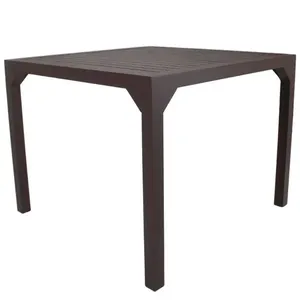 Mesa Quadrada Haiti 80cm Tampo Ripado Em Alumínio Trama Marrom