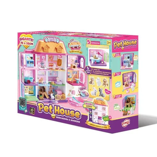 Brinquedo Infantil Casa Pet House Maleta Portátil 3d com Ambientes Removíveis e Acessórios Pimpi Brinquedo Infantil Casa Pet House Maleta Portátil 3d com Mini Pets e Elevador Interativo Pimpi