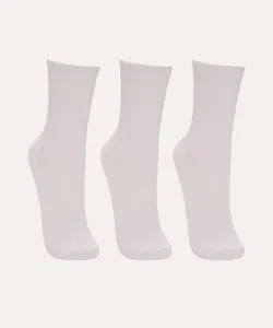 kit de 3 pares de meias cano alto infantil canelada branca 22-25