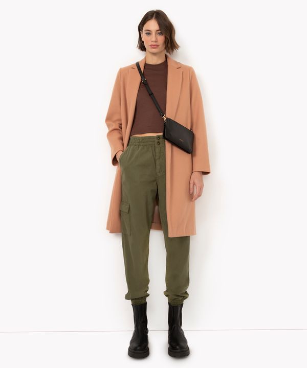 calça de sarja jogger cargo cintura alta verde médio 44