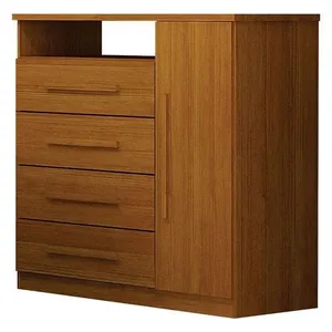 Cômoda Diamante 4 Gavetas em MDF com Puxadores Telescópicos Amadeirado para Quarto Cômoda Diamante 4 Gavetas 1 Porta Cinamomo ? Leifer Móveis