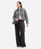 calça baggy feminina de alfaiataria risca de giz cinza 36