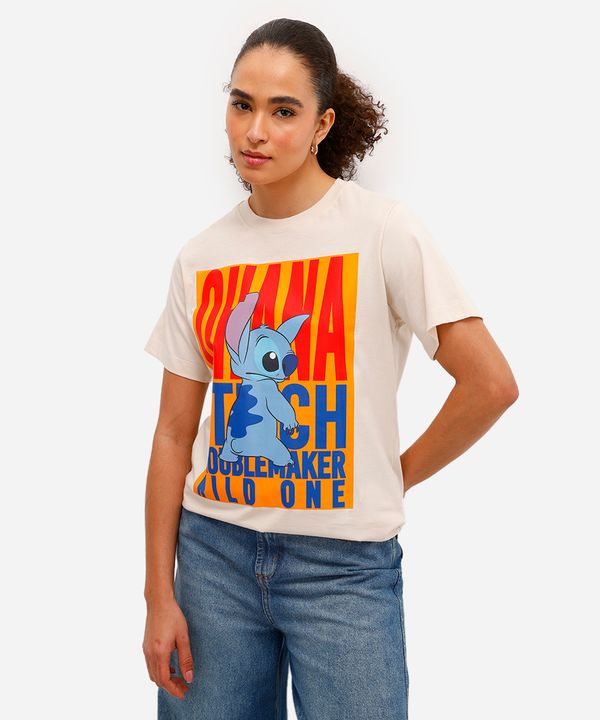 camiseta feminina de algodão stitch bege P