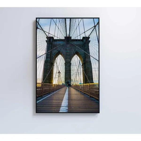 Quadro Ponte Do Brooklyn Pôr Do Sol 60x90 Cm Vidro Impresso