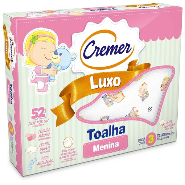 Toalha Fralda Cremer Luxo Estampada Menina 3 Unidades