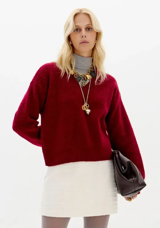 Blusa Tricô Com Decote V Bordô P