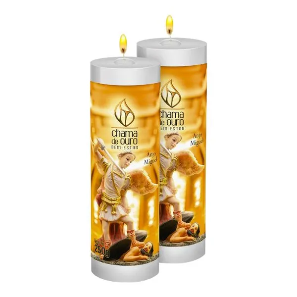 Kit 2 Velas Votiva São Miguel Arcanjo Branca 250g - Chama de Ouro