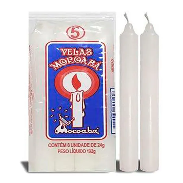 Kit Velas Palito Brancas Nº 5 com 8 Unidades 20401 - Moroabá