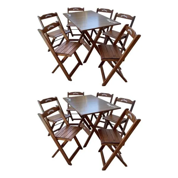 Kit 2 Conjuntos Mesa Dobrável Madeira 110x70 Com 6 Cadeiras Personalizada Jack Imbuia - Cor: Marrom