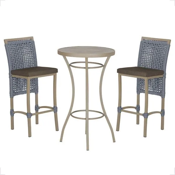 Mesa Bistrô E 2 Banquetas Roma Fendi Corda Estofado 9 Trama Prata