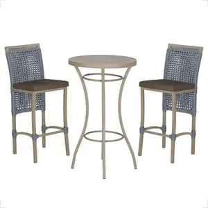 Mesa Bistrô E 2 Banquetas Roma Fendi Corda Estofado 9 Trama Prata
