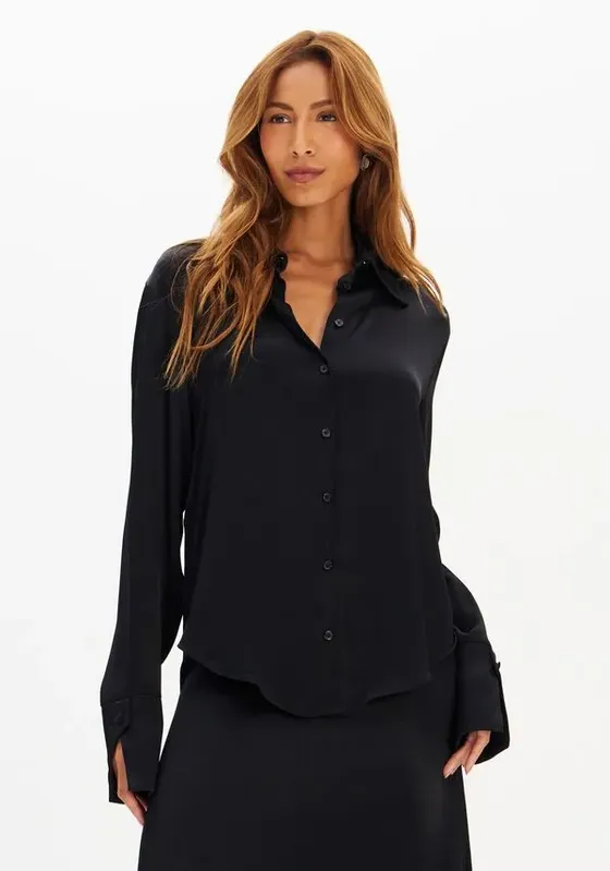 Camisa Alongada Manga Longa Preto PP