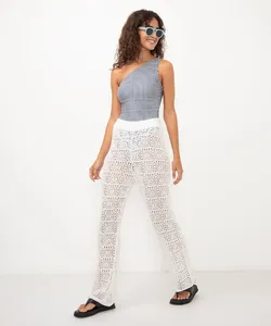 calça saída de praia tricot cintura alta off white GG