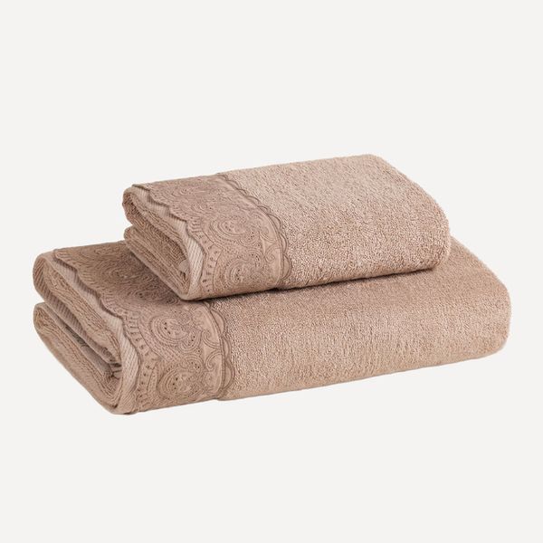 Kit Toalha de Banho e Rosto 100% Algodão Alice Bege/Rosê