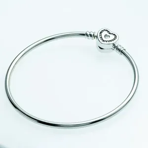 Bracelete Para Berloques Fecho Coração Prata 925 18cm