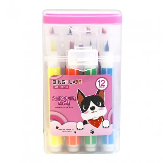 Kit Caneta Pincel Estojo Com 12 Cores