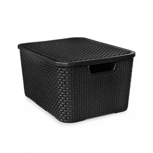 Organizador Rattan Com Tampa 15 Litros Preto Arqplast