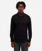 camisa slim masculina de algodão piquet manga longa preta PP