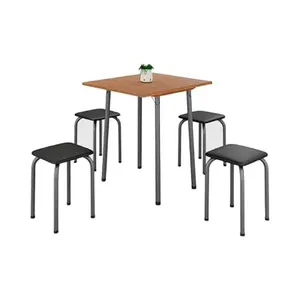 Mesa com 4 Banquetas Dobrável Luana Assento Preto Martelado Prata - Somaa