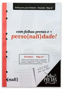 Refil Bloco Fichário Colegial Pautado 30 Folhas Pretas