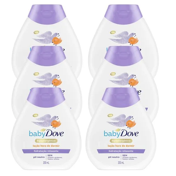 Kit 6 Cremes Hidratantes Infantil Baby Dove Hora De Dormir 200ml
