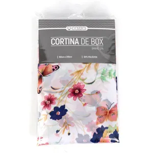 Cortina Box 160x200 Poliéster Borboleta Cazza Branca