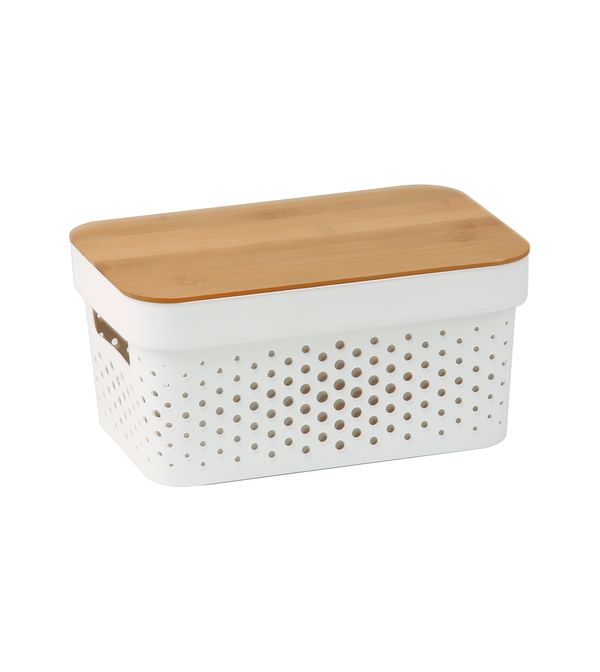 Caixa Organizadora Poa Com Tampa De Bambu 3,5L Branco Oikos