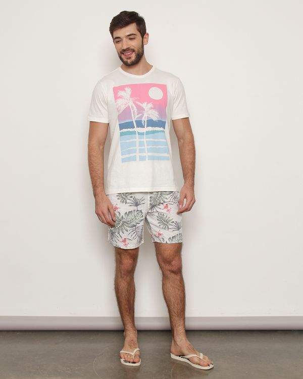 Bermuda Surf Masculina Reta Estampada Branca GG