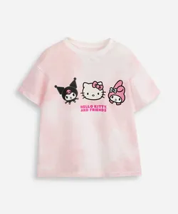 camiseta de algodão infantil hello kitty tie dye rosa 10