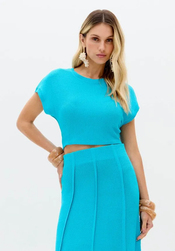 Blusa Manga Curta Malha Texturizada Azul G