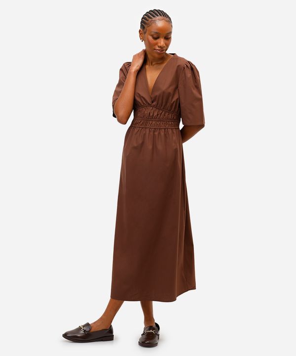 vestido midi feminino de algodão decote v marrom P