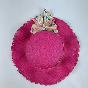 Chapéu Infantil Menina De Palha Sintética Com Laçinho Moda Verão pink