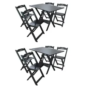Kit 2 Conjuntos Mesa Dobrável Madeira 110x70 Com 4 Cadeiras Personalizada Hei Preta - Cor: Preto