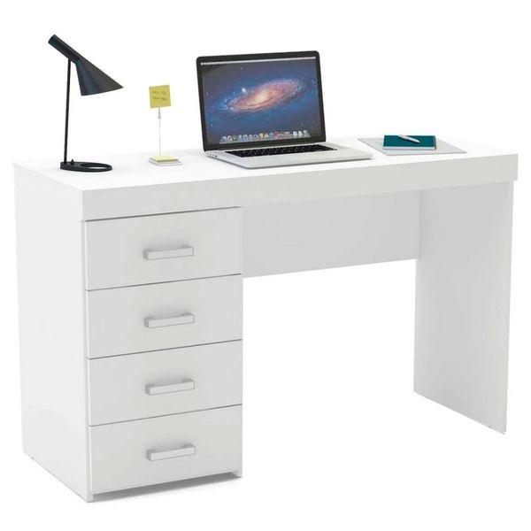 Mesa para Computador ou Escritório Malta com 4 Gavetas Politorno Branco
