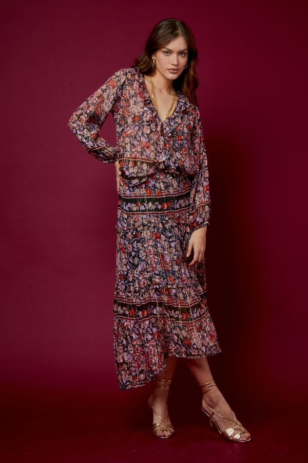 SAIA MIDI ESTAMPA PIZ LUREX PRETO - 38