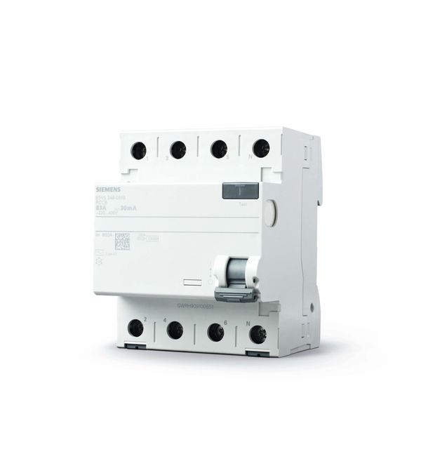 Dispositivo de Proteção Elétrica DR Siemens 3 Polos 1 Neutro 40A/30mA 5SV5 344-0MB Tipo AC