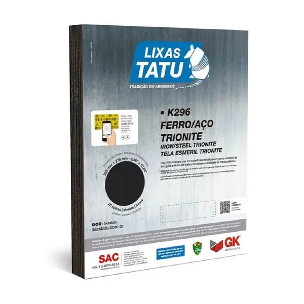 Lixa para Ferro Aco K296 Trionite Grao 150 Desbaste Acabamento e Limpeza Preto Tatu Marchesan Lixa para Ferro Aco K296 Trionite Grao 150 Desbaste e Acabamento Preto Tatu Marchesan