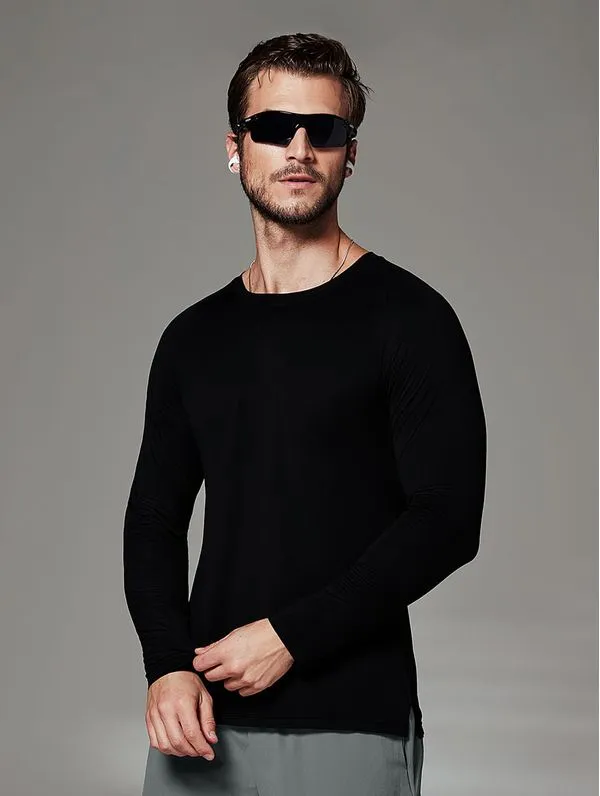 Camiseta Fitness Masculina Raglan Manga Longa Preto P