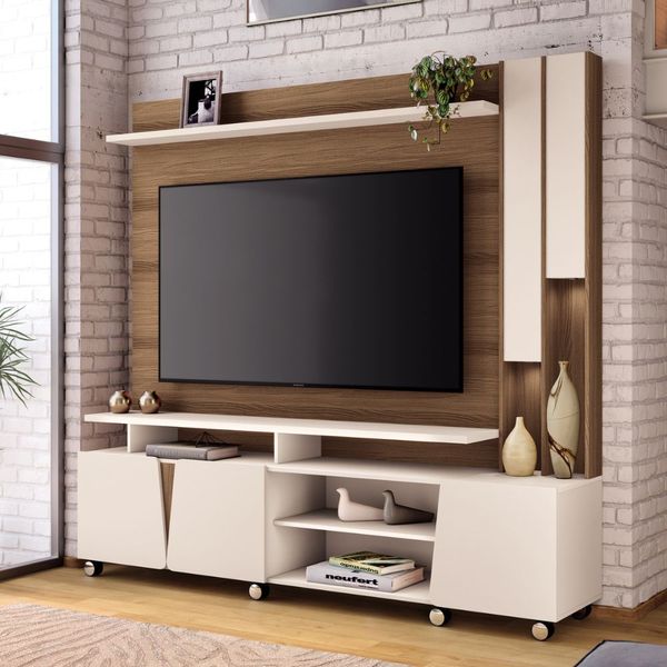 Home Theater Para TV Até 70 Polegadas Virtus HB Móveis | Castanho/Off White