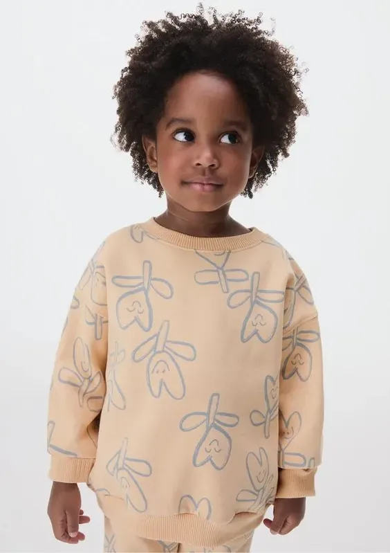 Blusão Infantil Menina Toddler em Moletom Estampado - Bege 004