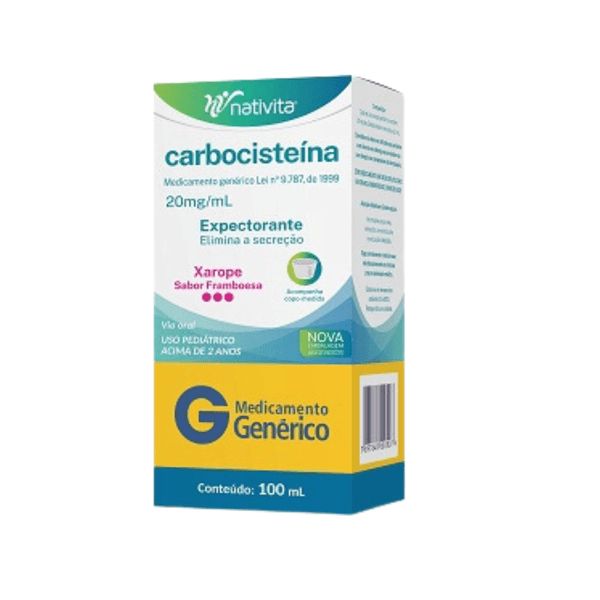 Carbocisteína Nativita Farmacêutica 20Mg/mL Caixa Com 1 Frasco Com 100mL De Xarope