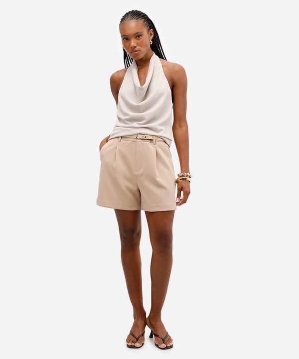 short de alfaiataria feminino com cinto bege 48