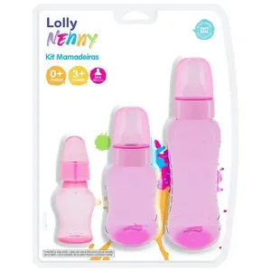Kit de Mamadeira Lolly Nenny Clean Bico de Silicone Rosa 3 Peças