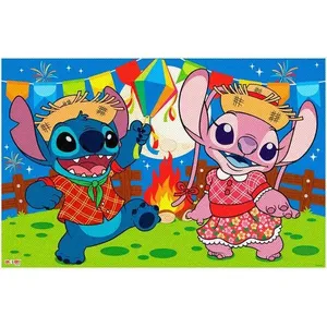 Decoração de Festa Junina Painel Stitch e Angel Caipiras TNT Sublimado Retangular