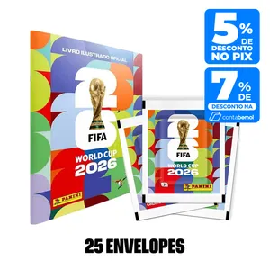Álbum de Figurinhas + Envelope de Figurinhas Copa do Mundo 2026 Panini 7 Cromos - 25 envelopes