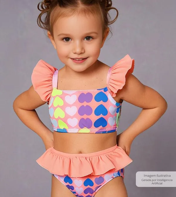 Biquíni Coração Laranja - 2339 De 2 a 3 anos Laranja - 2