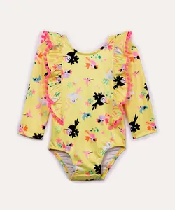 maiô infantil tucano com babado manga longa proteção uv amarelo 1